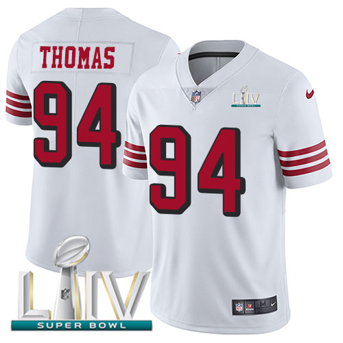 San Francisco 49ers Nike #94 Solomon Thomas White Super Bowl LIV 2020 Rush Men Stitched NFL Vapor Untouchable Limited Jersey